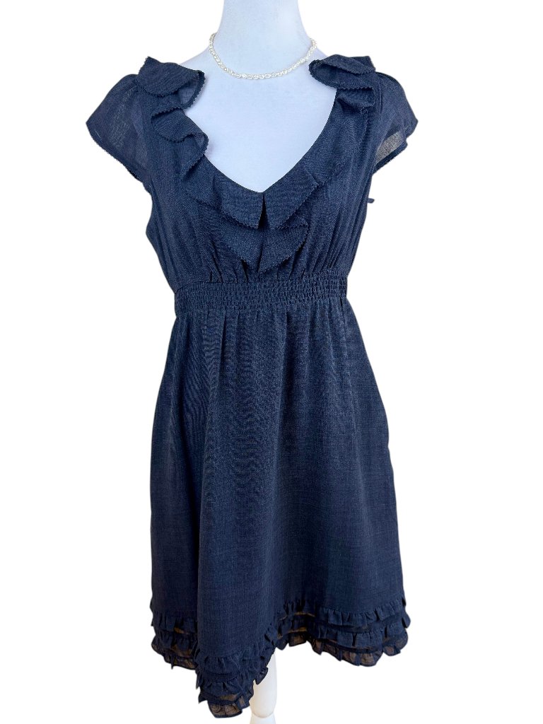 Anthropologie Maeve Dress Navy Blue Wool Blend Ruffles (8)